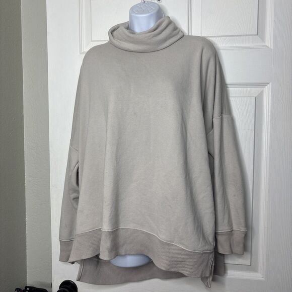 Aerie L Oversized Cowl Neck Lightweight Sweatshirt Tunic Taupe Beige - Picture 1 of 6